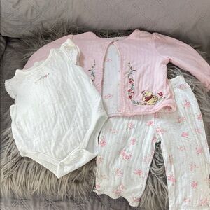 Disney Pink and White Bodysuit Set with Floral Accents